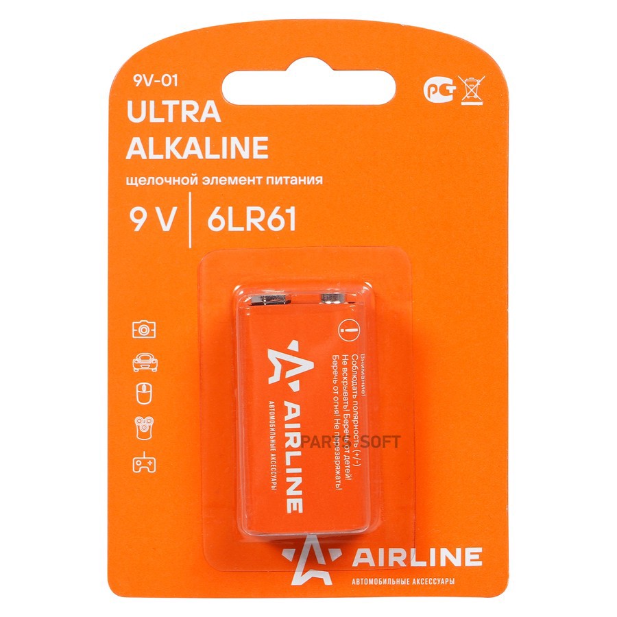 Батарейка 6LR61/Крона "AIRLINE" 9V (щелочная) - AIRLINE None None